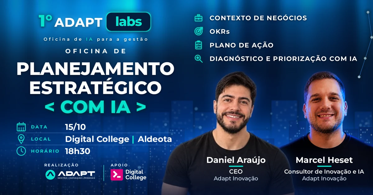 Capa do evento 1ª Adapt Labs — Oficina de Planejamento Estratégico com IA